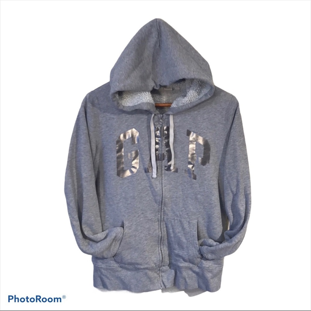 Gap Sherpa Lined Logo Front Zip Hoodie
